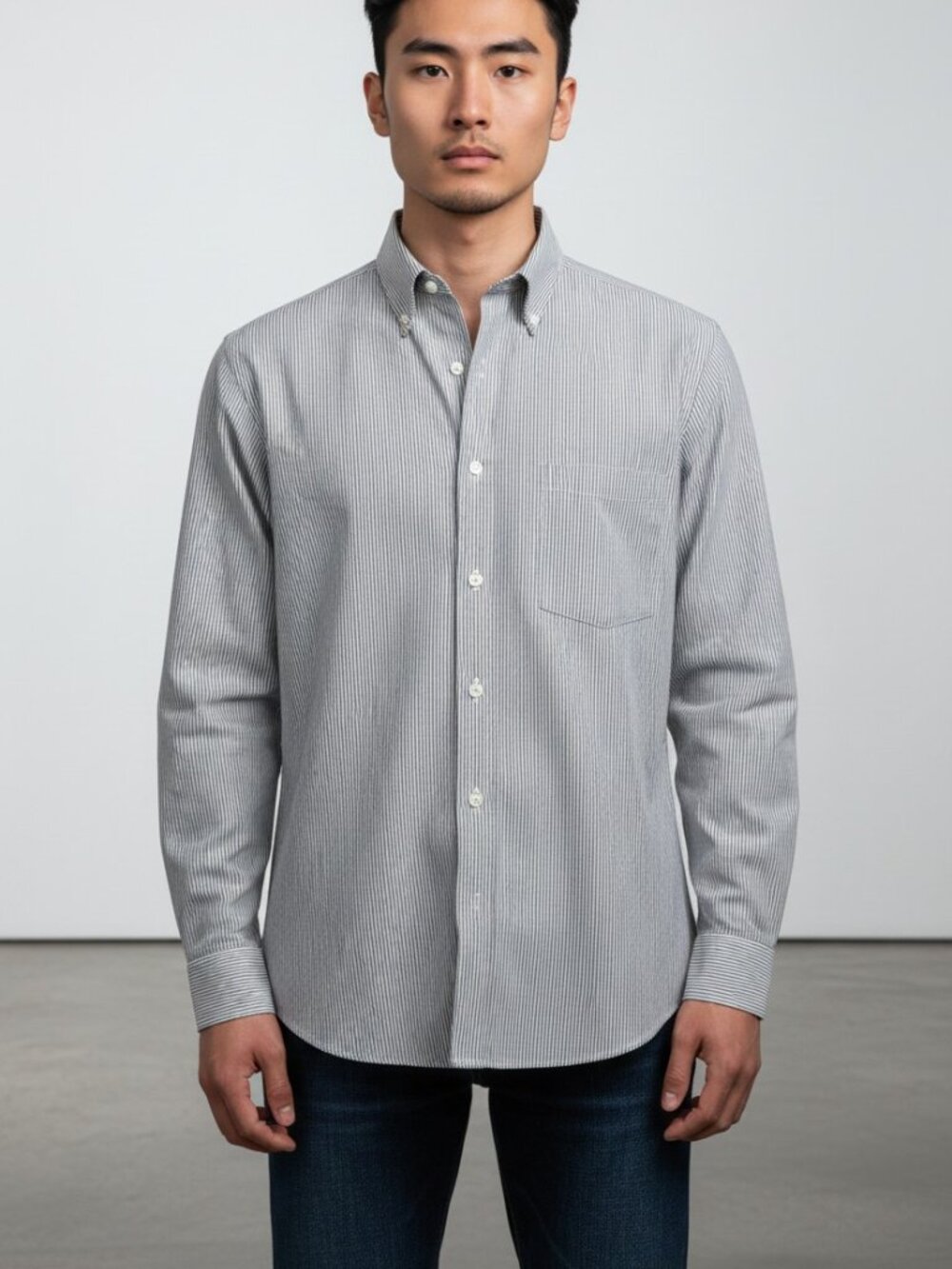 Geoffrey Beene Blue and White Fine Stripe Dress Shirt